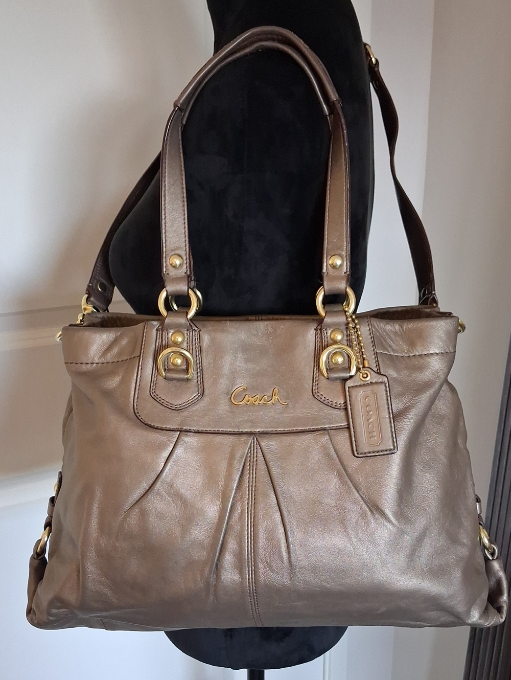 Coach Ashley F15513 Bronze Metallic Brown Leather 2-way Carryall